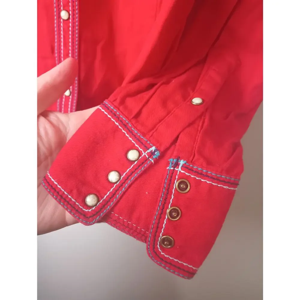 Ariat Women's Red‎ Embroidered Western Shirt Pearl Snaps Rodeo Fitted Long Small